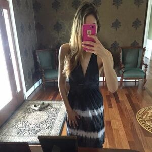 Metropark Tie Dye Jersey Knit Plunge Halter Midi Dress